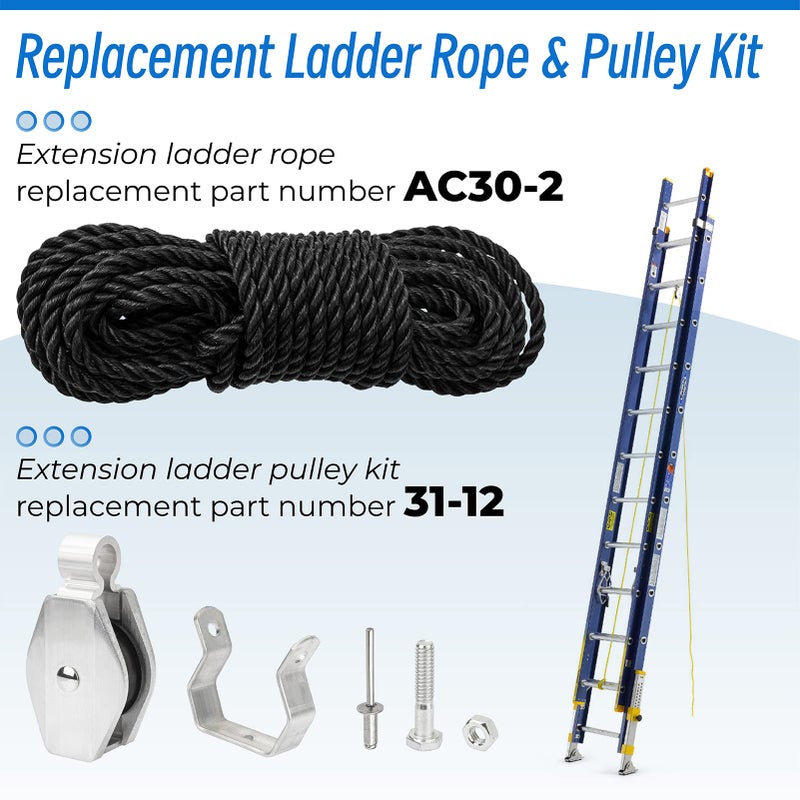Sconva Extension Ladder Rope & Pulley Kit Compatible with Werner Aluminum Extension Ladder & Fiberglass Extension Ladders, Includes 31-12 Pulley & AC30-2 Rope - Image 3